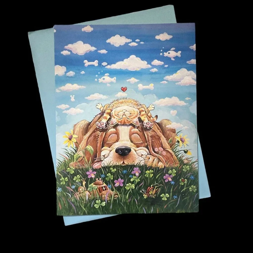 Leanin Tree Greeting Card & Magnet Set LAZY DAY AFTERNOON Cat Dog Gary Patterson